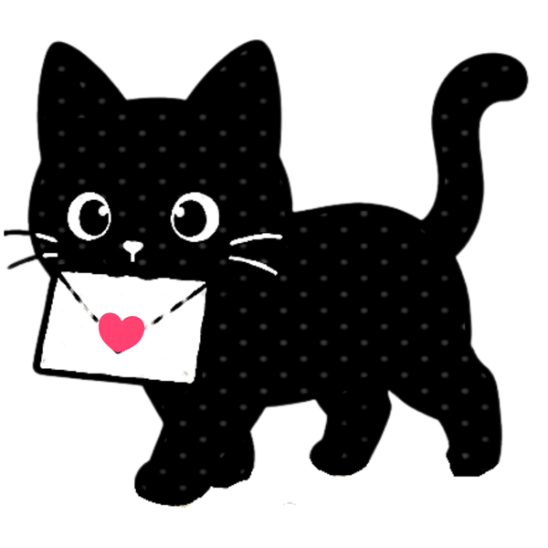 お手紙を持った黒猫